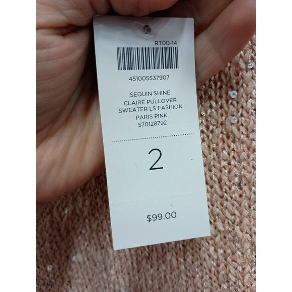 Chicos Sequin Shine Sweater Womens Large Paris Pink Pullover Holiday Fairy NWT - Picture 7 of 12